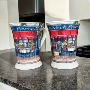 Pimpernel Fine Porcelain Coffee Mug Tea 8017 Cafe De Paris Set Of 2